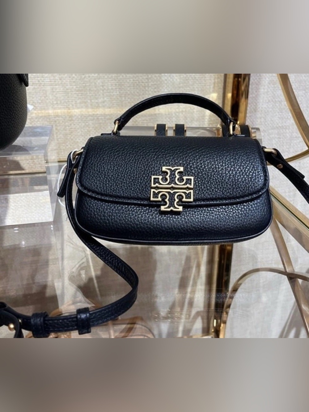 Tory Burch Black Pebbled Leather Crossbody with Gold Logo